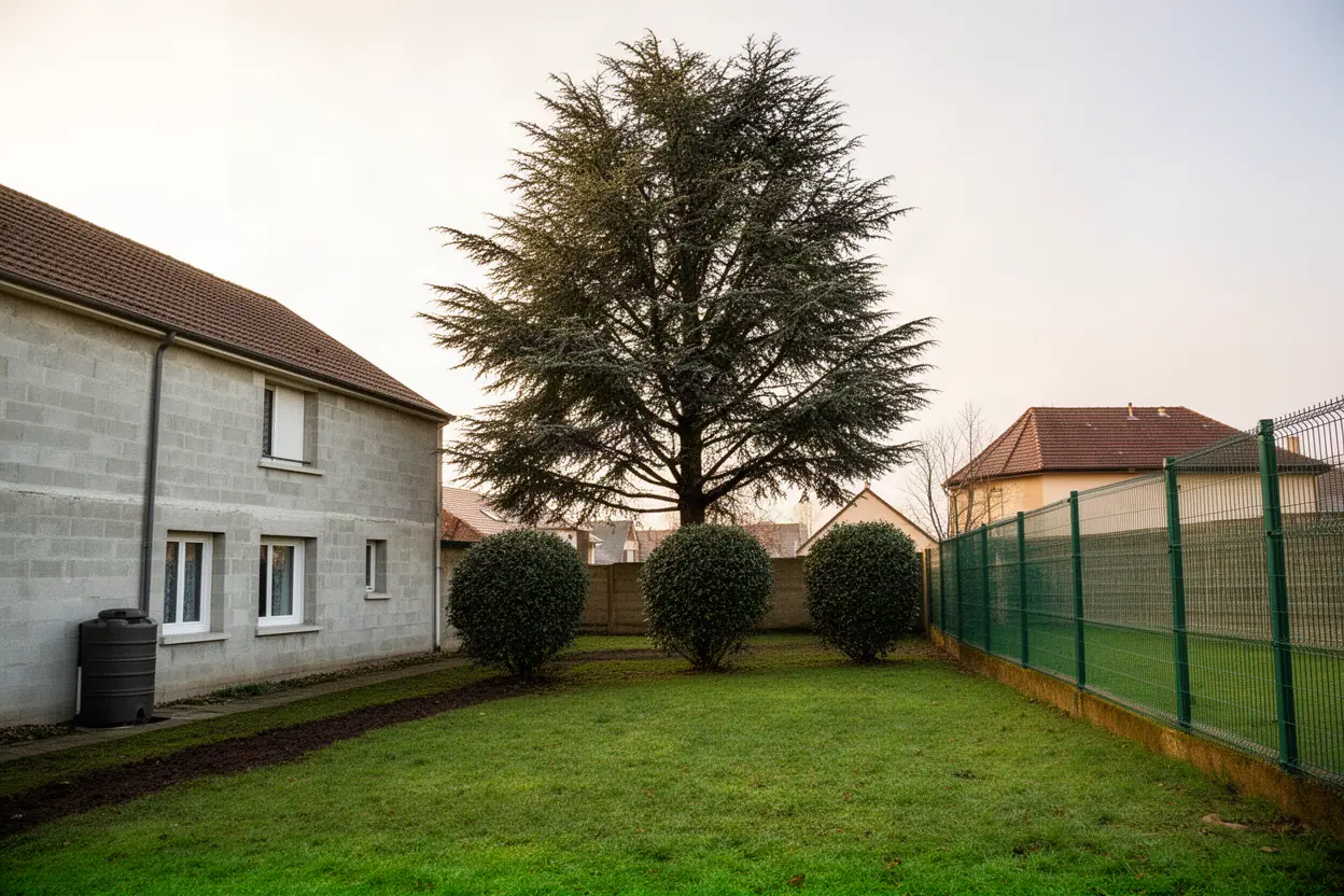 Conifère incliné avant abattage sécurisé à Marly
